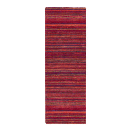 Origins purple/pink striped rug on a white background