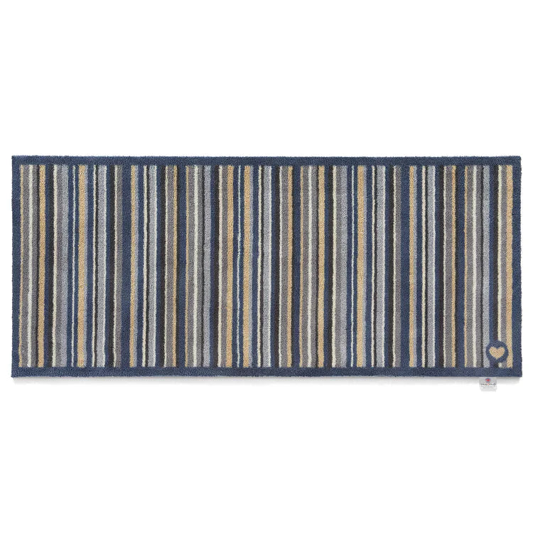 Hug Rug Stripe 88 runner with blue, grey, and beige stripes

