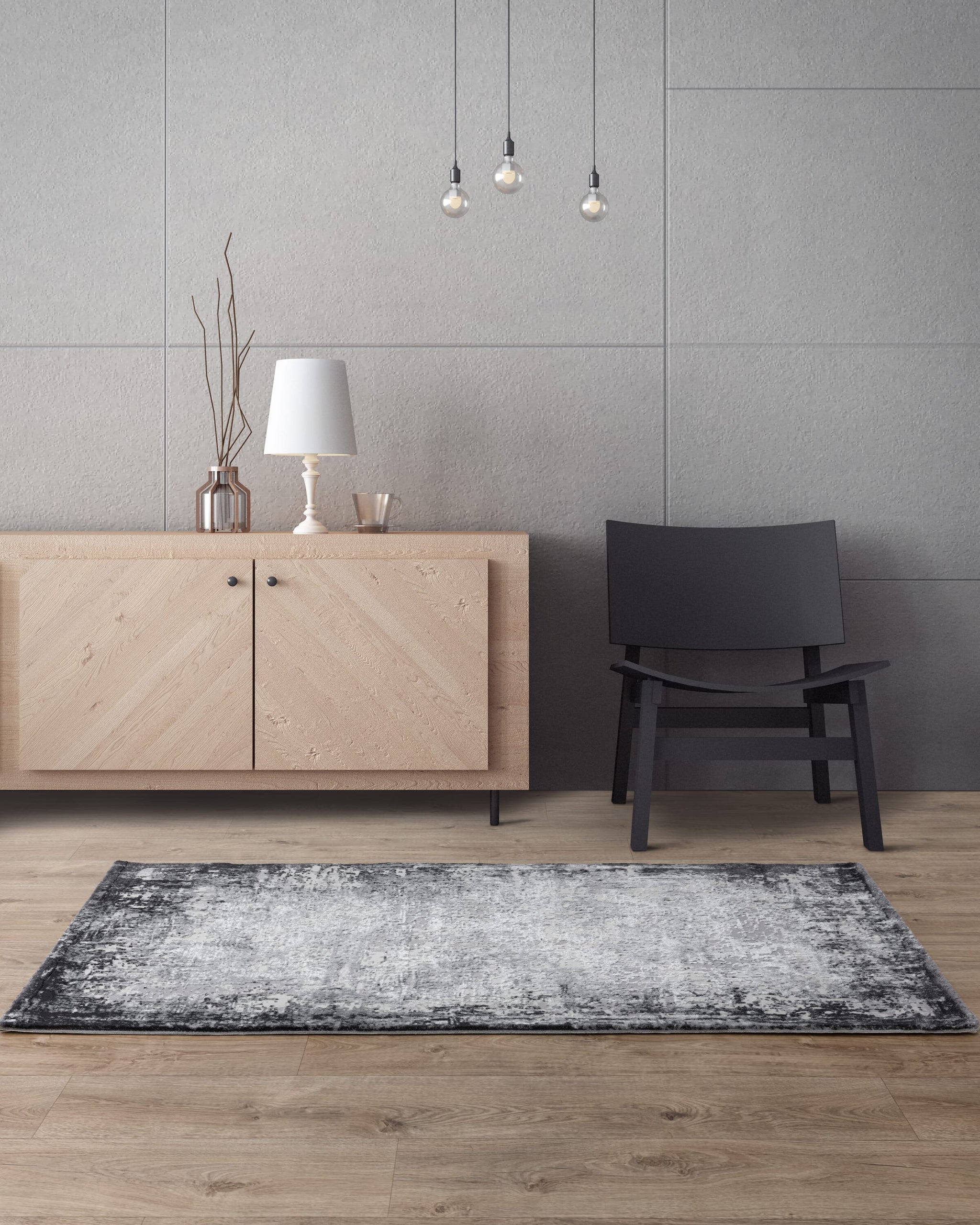 Grey rug in 160x230cm with minimalist styling