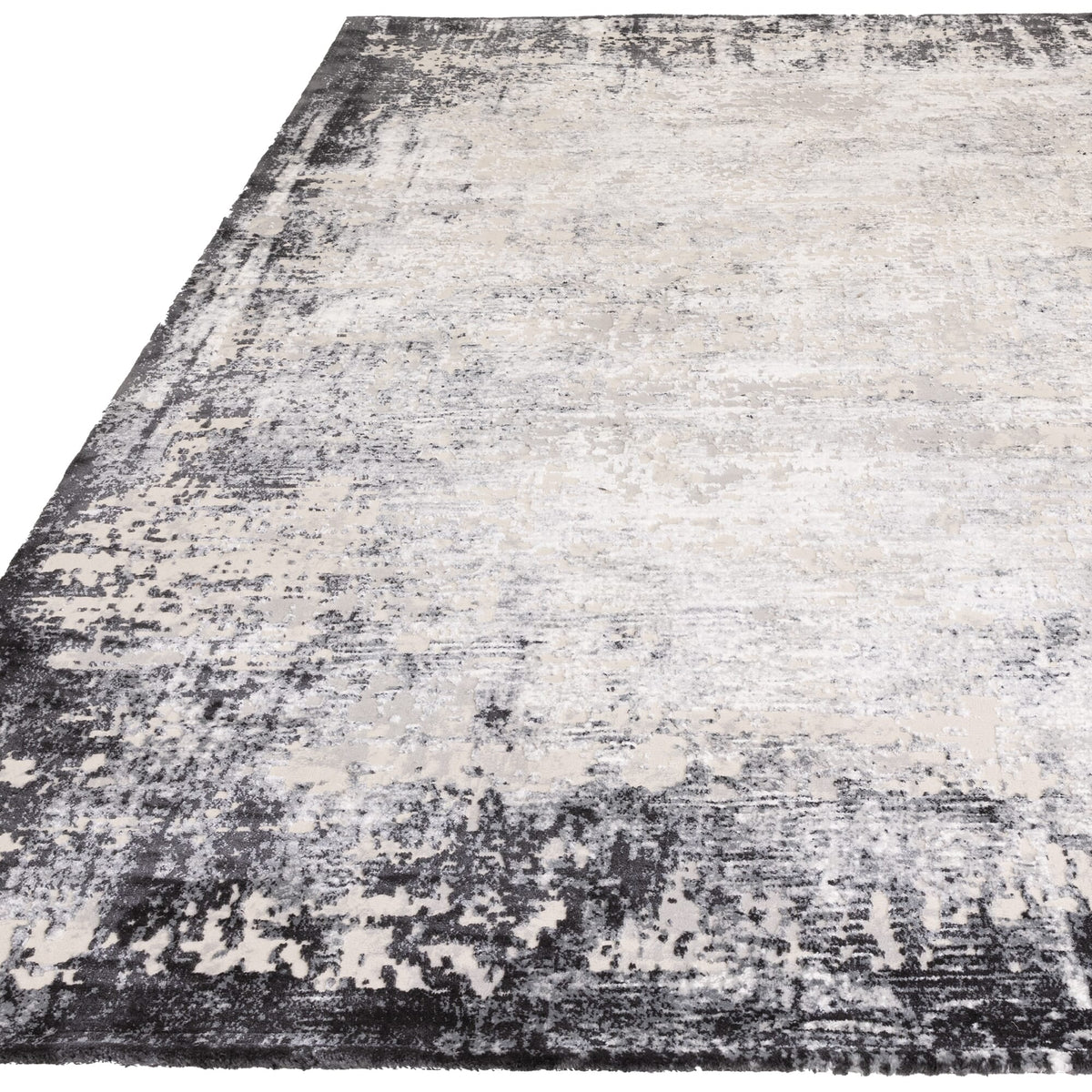 Modern grey rug with subtle border design

