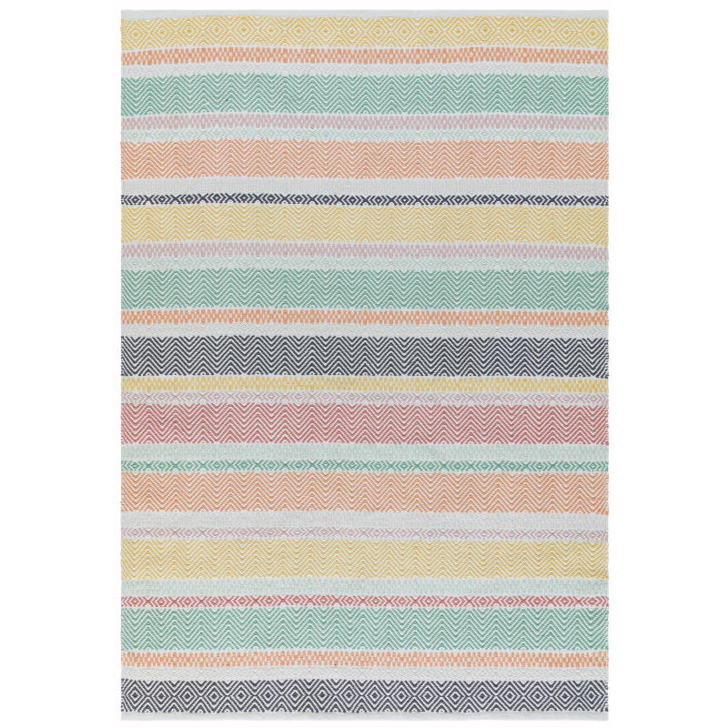 Asiatic pastel stripe PET rug styled indoors

