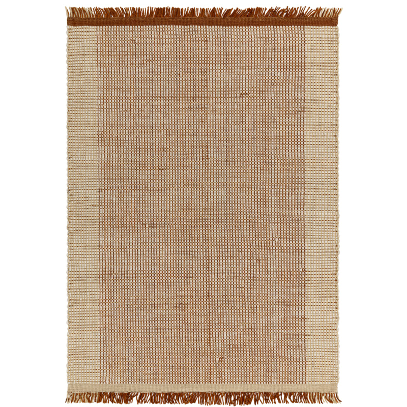 Handwoven wool rug in rust colour

