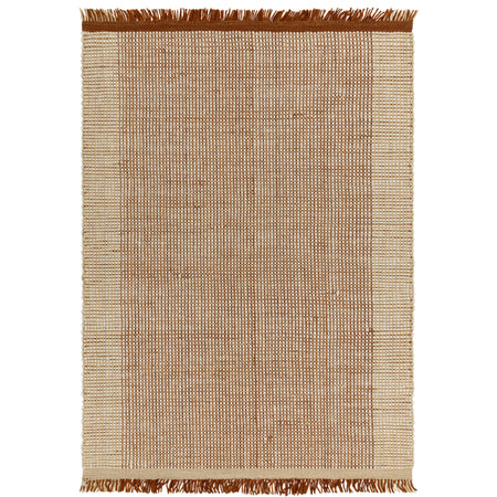 Handwoven wool rug in rust colour

