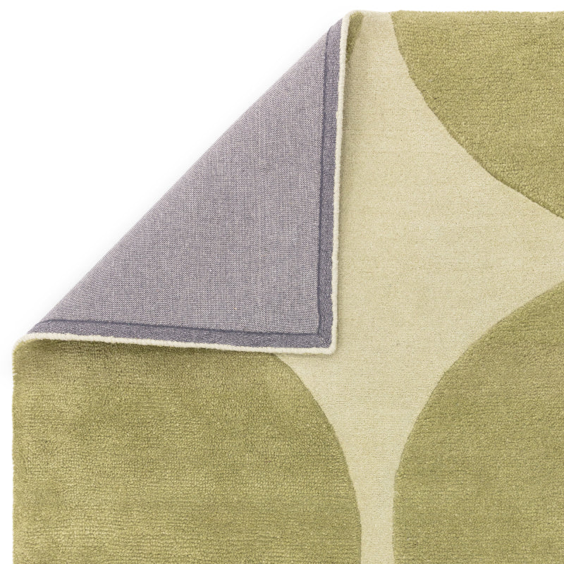 100% wool rug with 6–8mm pile height and showing backing of rug