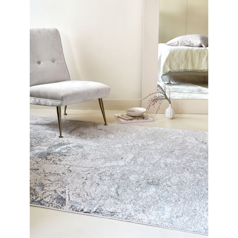 Aurora Solar Metallic Silver Rug AU03 - Asiatic in modern living room