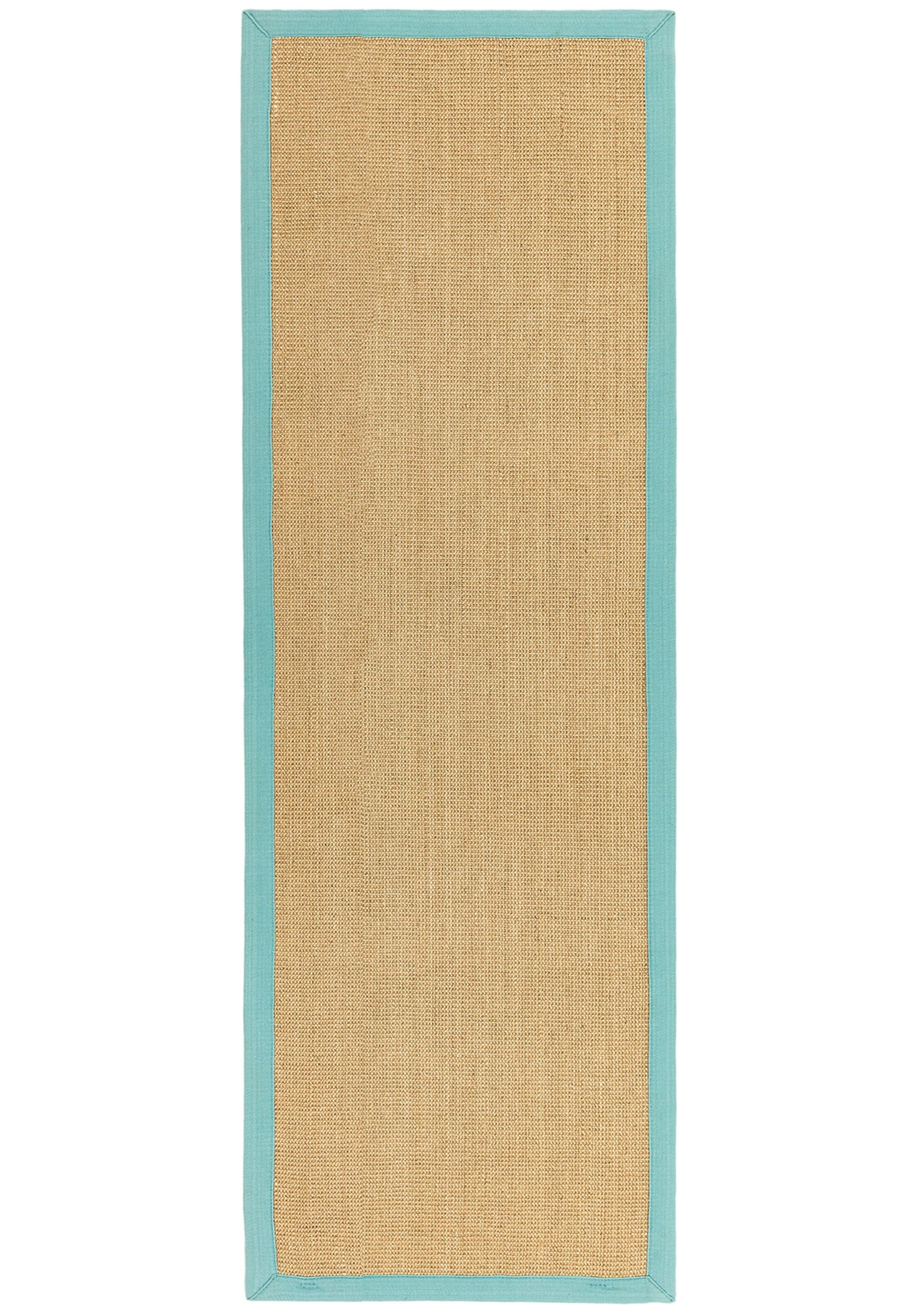 Sisal rug with aqua cotton border runner