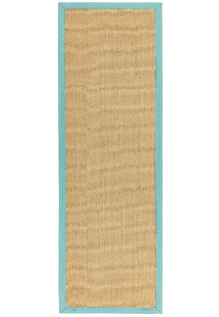 Sisal rug with aqua cotton border runner