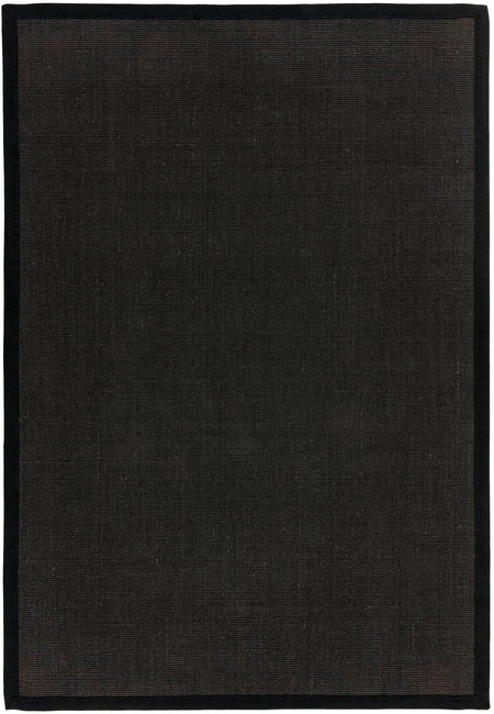 Flatweave sisal rug with black edge in hallway
