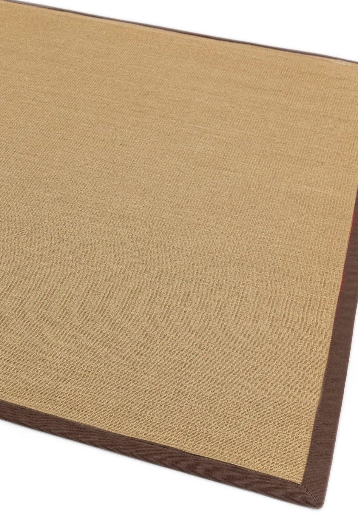 Natural fibre rug with dark brown cotton trim

