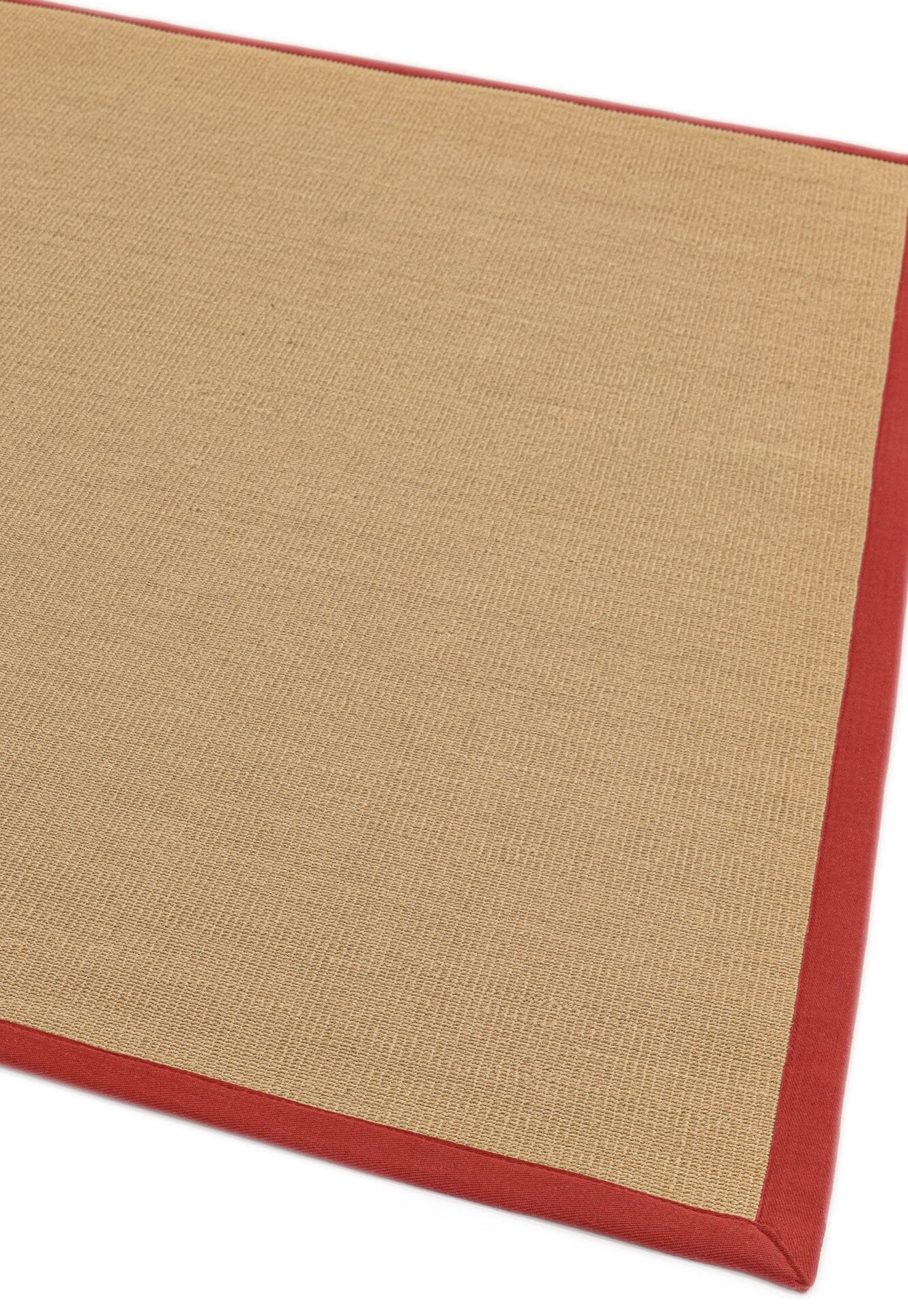 Flatwoven rug with natural centre and red trim

