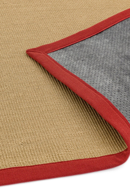 Close-up of sisal texture with vibrant cotton edging and showing non slip backing