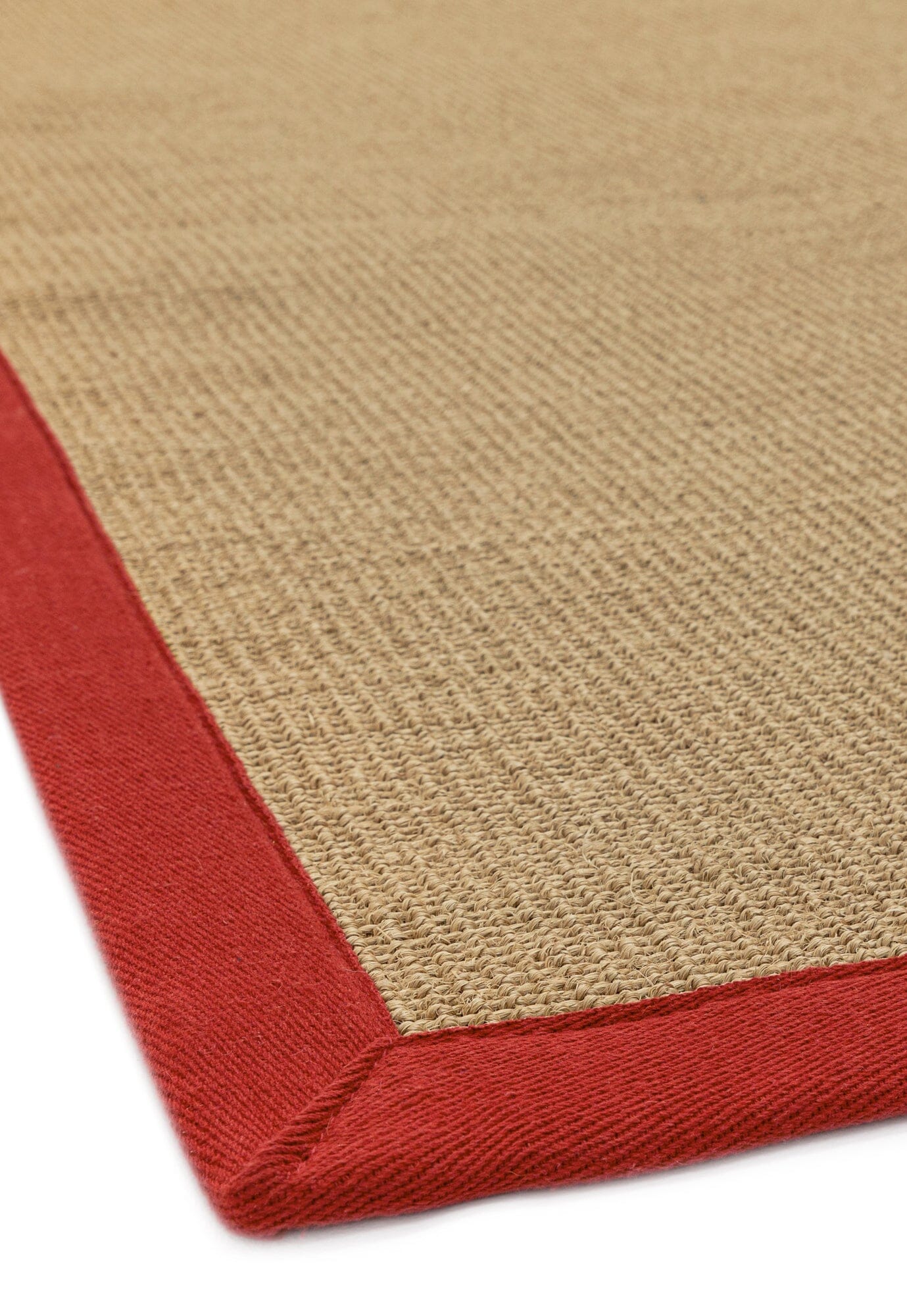 Red edge detail on eco-friendly sisal rug

