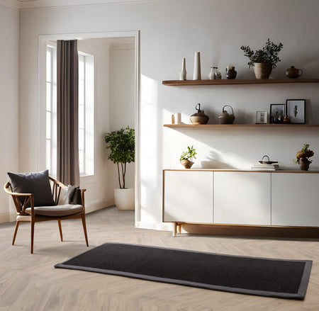 Black and grey rug for high-traffic home areas