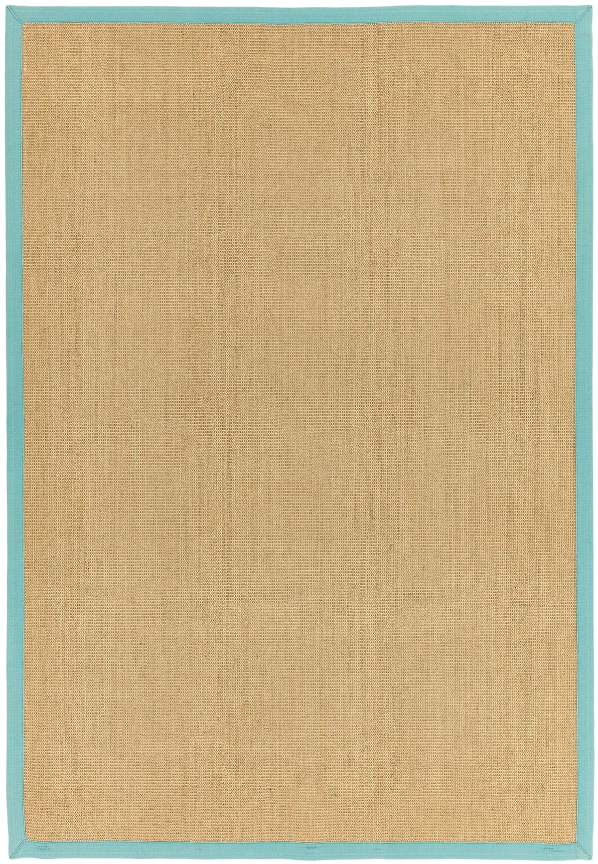 Flatweave sisal rug with linen centre and aqua edge