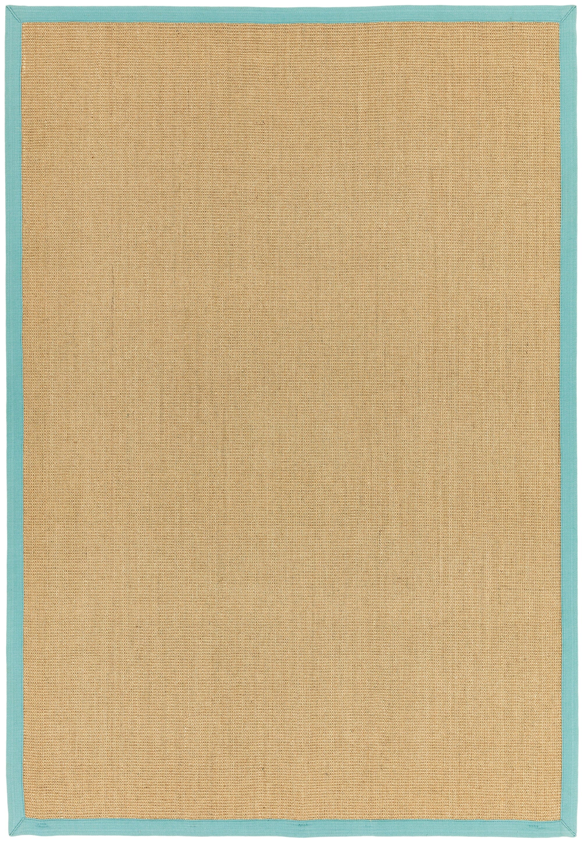 Flatweave sisal rug with linen centre and aqua edge