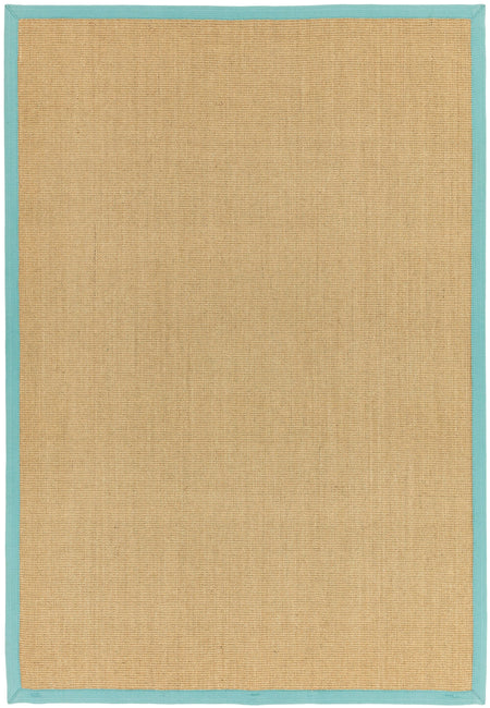 Flatweave sisal rug with linen centre and aqua edge
