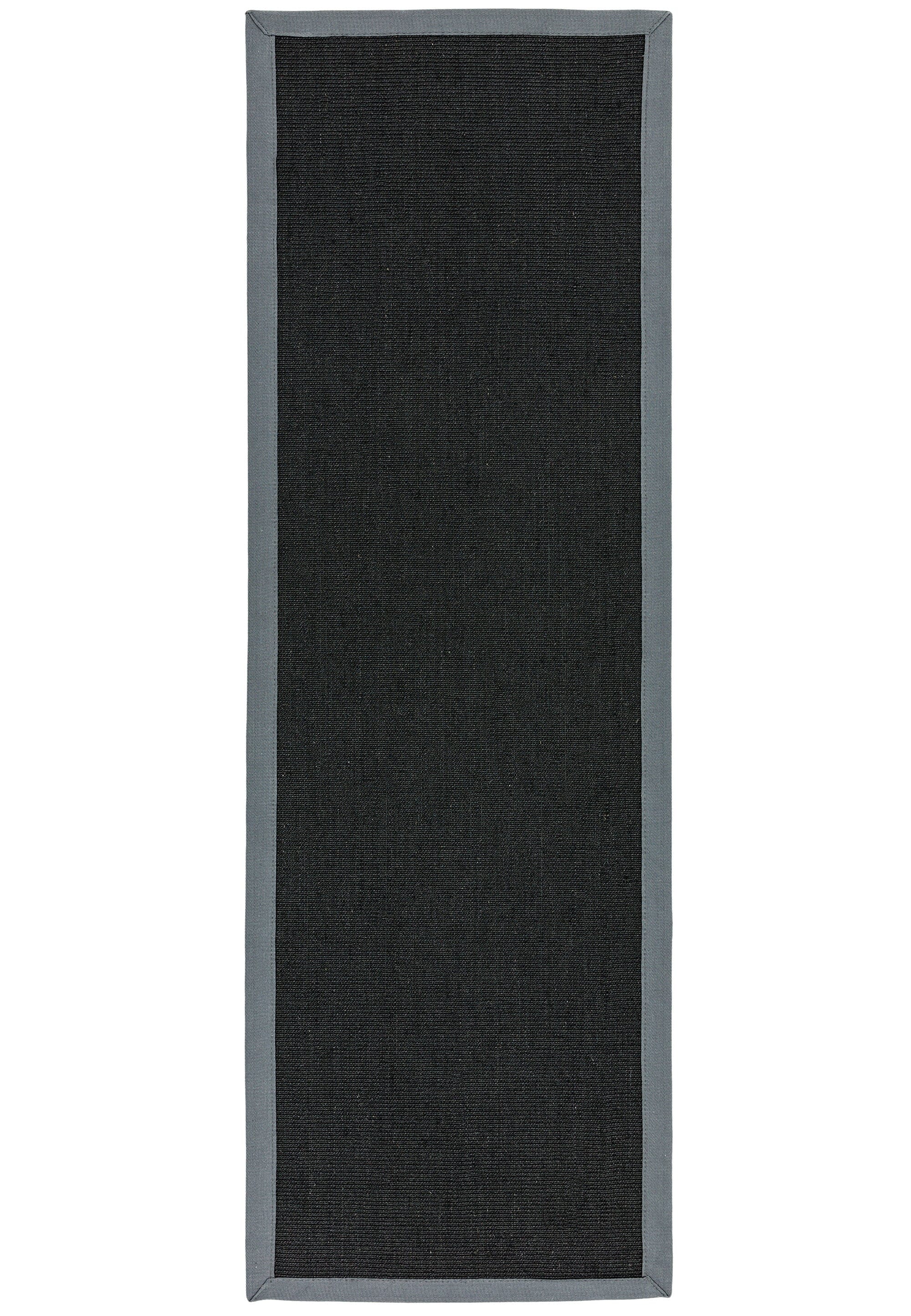 Sisal black rug with soft grey cotton border runner