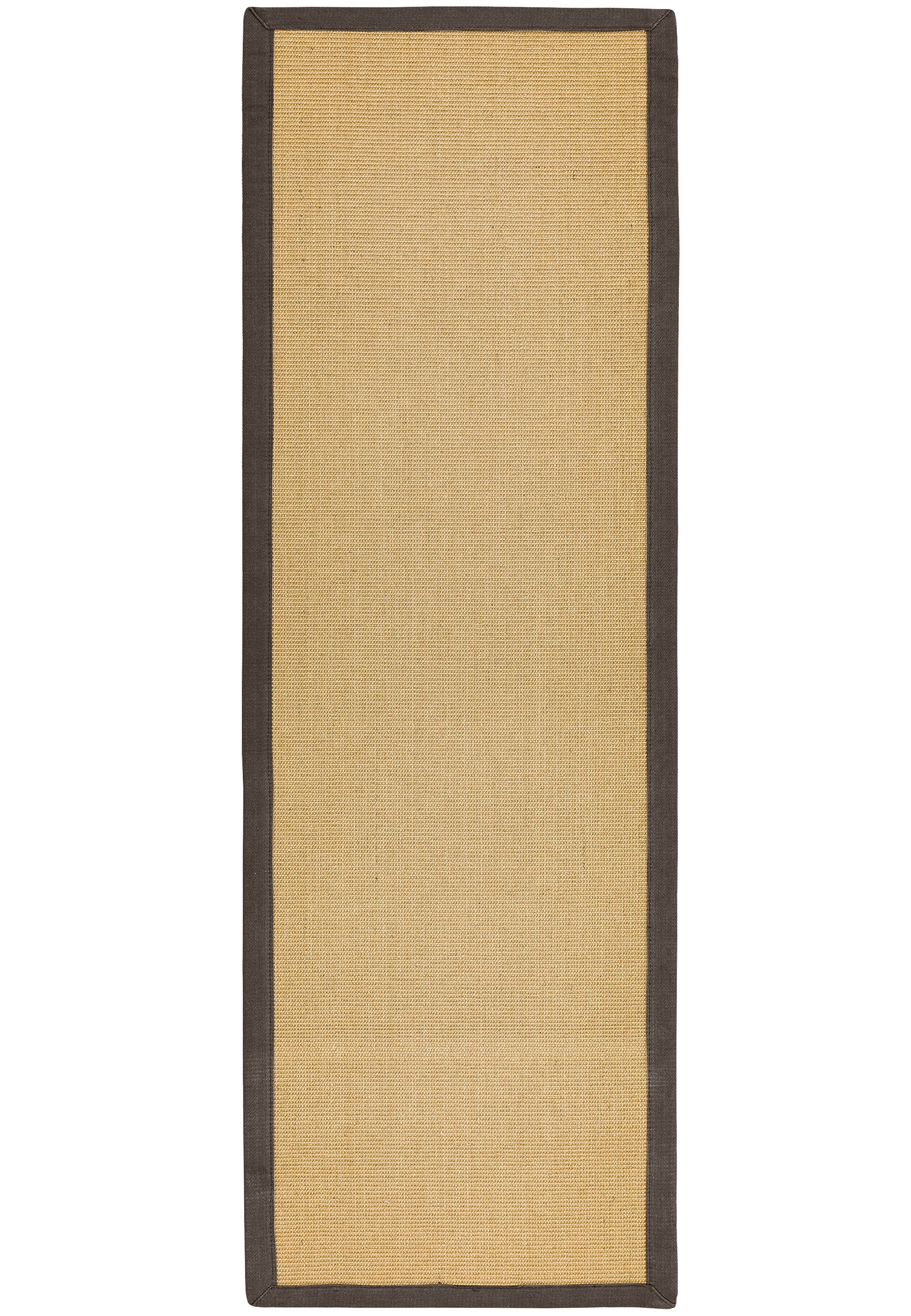 Hand-finished brown border on sisal runner